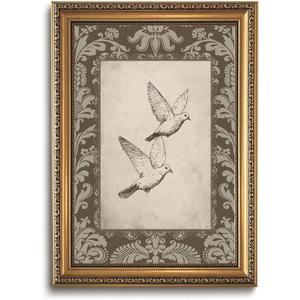 Vintage Dove Gold Framed Canvas Wall Art 16x24