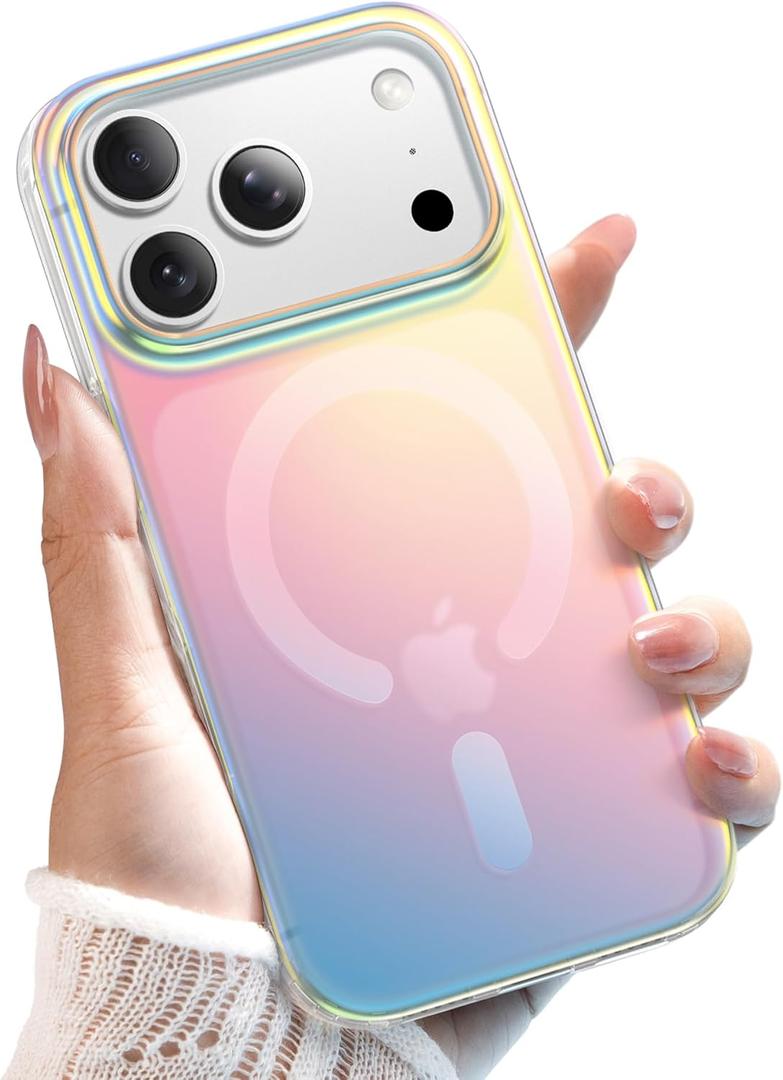 JETech Iridescent Case for iPhone 17 Pro Max 6.9-Inch Compatible with MagSafe, Cute Unique and Aesthetic Design, Colorful Fluorescent Translucent Back Shockproof Phone Cover (Iridescent)