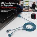 USB Earbuds for PC,Headphones with Microphone for Computer,Wired USB Headset with Mic Audio Control Noise Isolating Stereo Laptop Earphones for Dell for HP Asus for Surface Office Zoom Working Blue