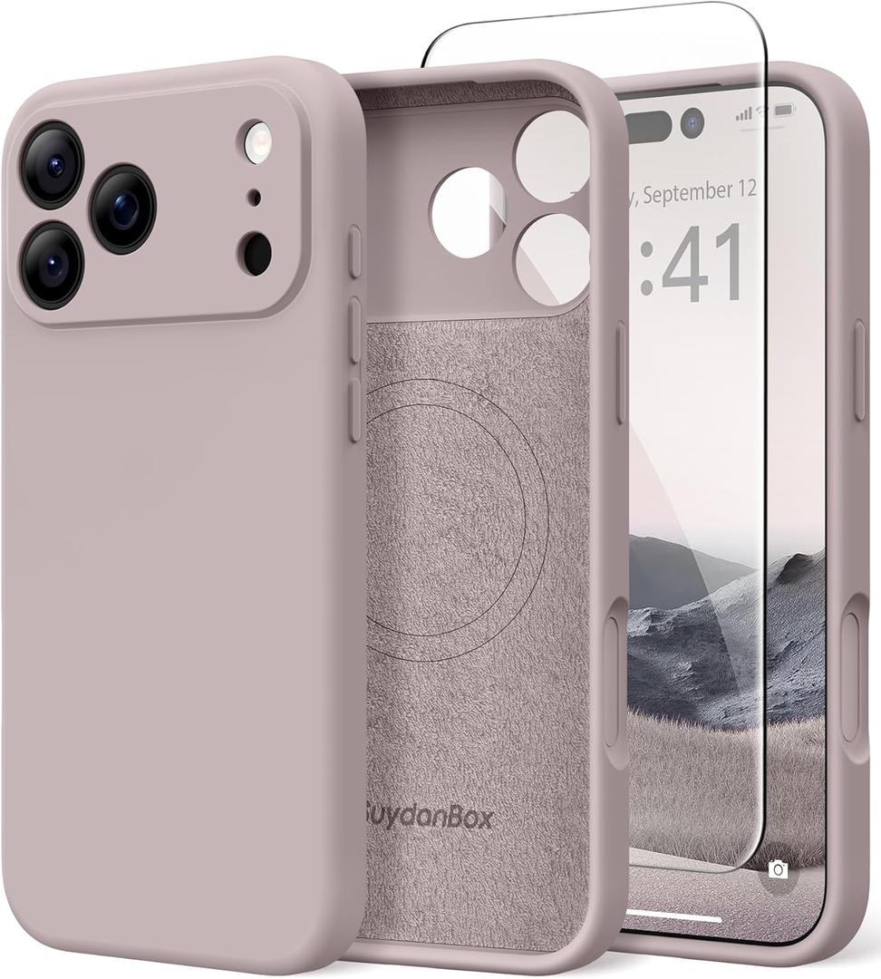 Magnetic for iPhone 17 Pro Max Case, Compatible with MagSafe, [Full Camera Protection][Screen Protector] Silicone Shockproof Protective Phone Case for iPhone 17 Pro Max 6.9", Hazel