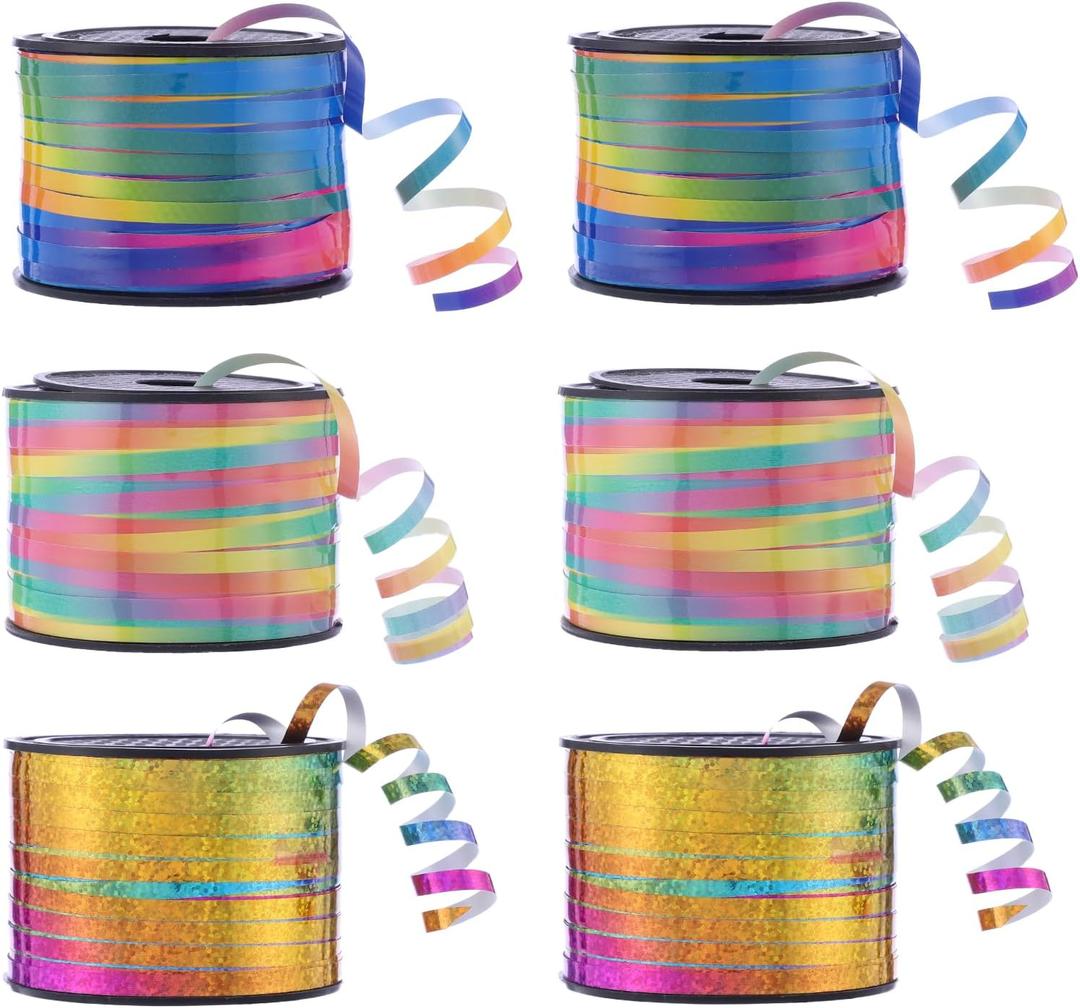 100 Yards Curling Ribbon-Balloon 6PCS Ribbon-Balloon String for Art&Craft Decor,Gift Wrapping,Ribbons and Bows for Christmas New Year Birthday Gifts Supplies