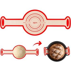 Upgraded Silicone Bread Sling Dutch Oven Liners Sourdough Baking Supplies Reusable Non-Stick Bread Mat Cast Iron Sheet Extra Long Handles Larger Size 8.6 Inch Diameter (Red, 1)