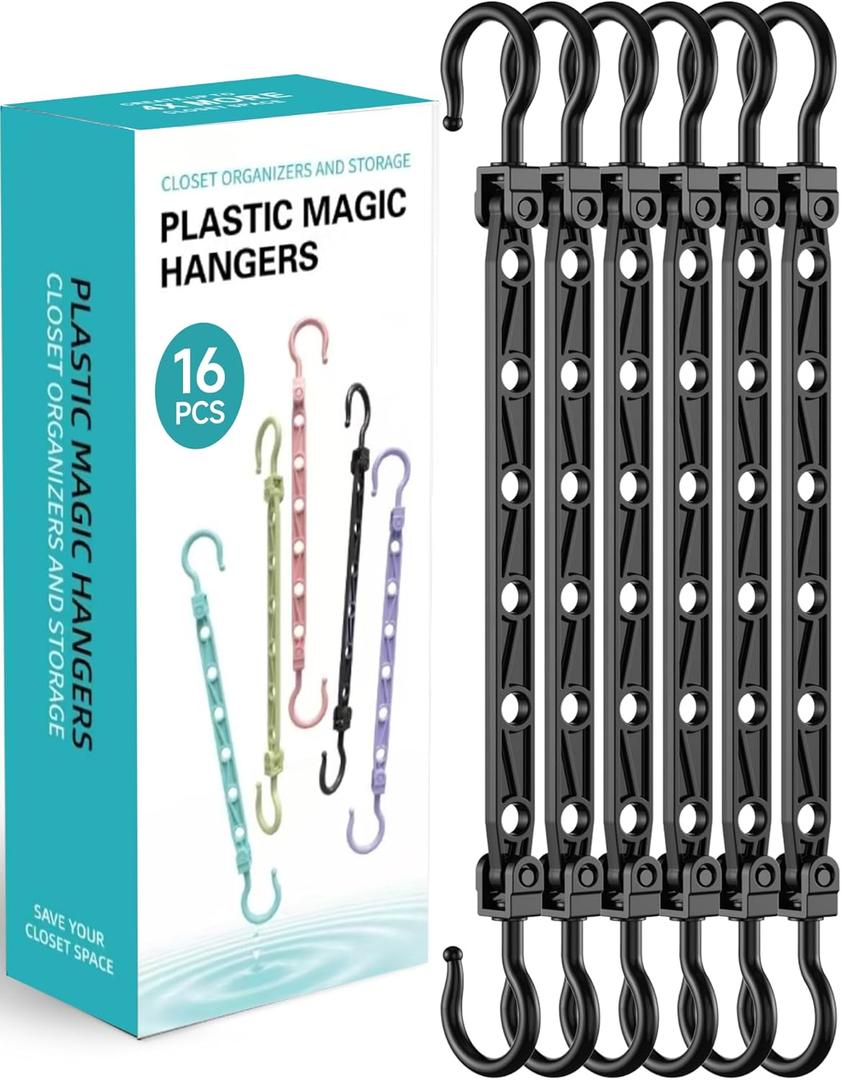 Space Saving Hangers for 96 Clothes, Reinforced Collapsible Hangers with 360 Swivel Hook, Hanger Hooks Space Saver for Closet Organizers and Storage, Dorm Room Essentials, Fully Assembled, Black