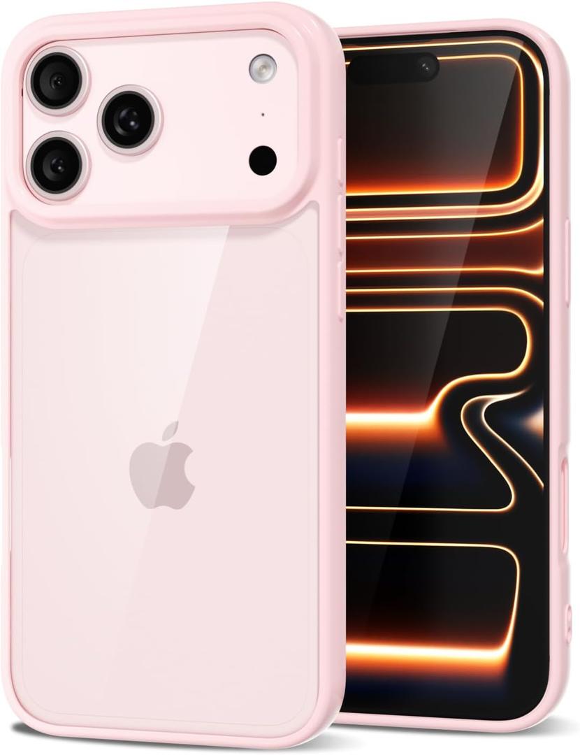 for iPhone 17 Pro Case Clear, Transparent Hybrid iPhone 17 Pro Phone Case [Hard Plastic & Soft Silicone Bumper] Acrylic Non Yellowing Thin Slim Protective Cover for Women, Light Pink