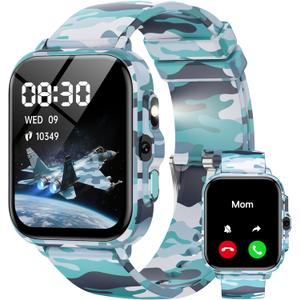 Smart Watch for Kids Boys Age 5-12, Ai Functions Games HD Touch Screen Watches with Video Camera Music Player Pedometer Heart Rate Sleep Tracker Christmas Birthday Gifts for Boys (Camouflage, 1.85")
