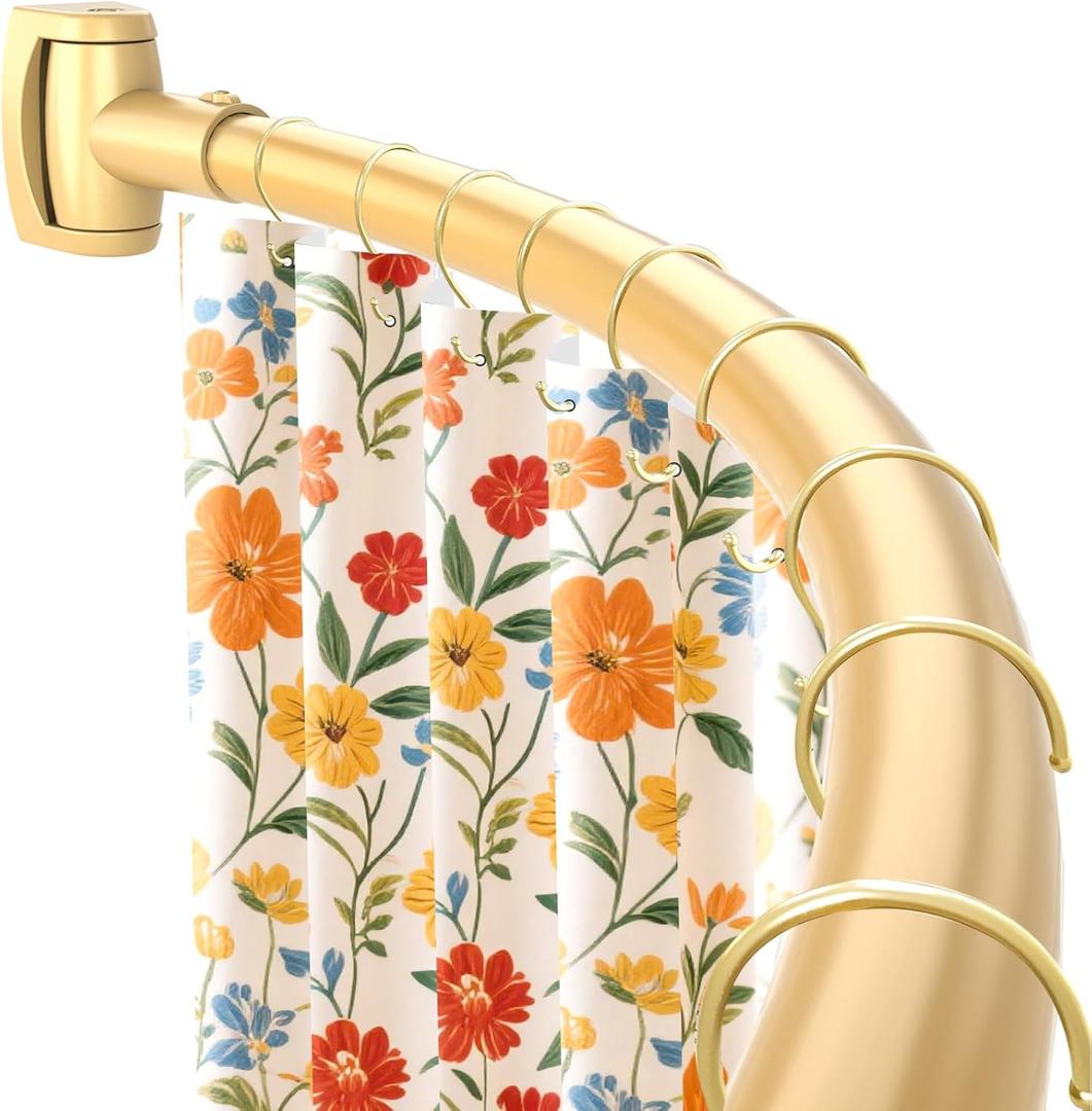 Gold Curved Shower Curtain Rod,35-76 Inches Adjustable Length Curved Shower Rods Round Shower Curtain Rod Rust Proof Stainless Steel Curved Shower Rods For Bathroom