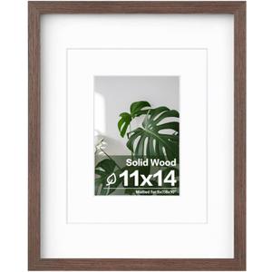 Egofine 11x14 Picture Frame Made of Solid Wood with Plexiglass, Display Pictures 5x7/8x10 with Mat or 11x14 Without Mat for Tabletop and Wall Mounting, Rustic Brown