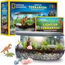 NATIONAL GEOGRAPHIC Light Up Terrarium Kit for Kids - Build a Dinosaur Habitat with Real Plants & Gemstones, Science Kit Gift for Boys & Girls, Dinosaur Toys for Kids 