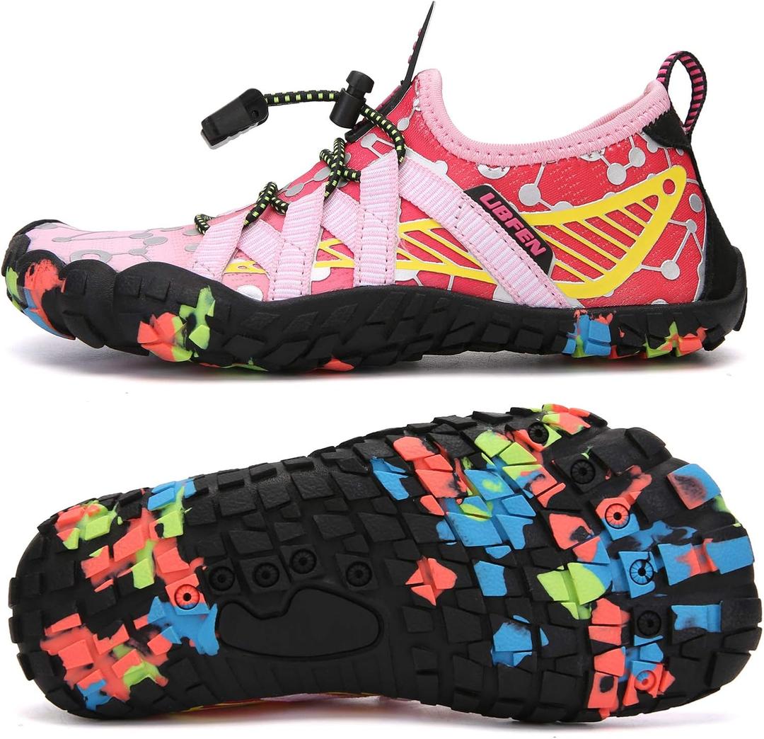 UBFEN Water Shoes for Kids Boys Girls Aqua Socks Barefoot Beach Sports Swim Pool Quick Dry Lightweight Toddler Little Big Kid (10, C Pink Yellow)