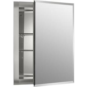KOHLER CB-CLR1620FS Single Door Beveled Medicine Cabinet with Mirror Door & Adjustable Shelves, Rectangular Beveled Edge Frame, 16" x 20" (16 in. x 20 in.)