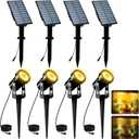 T-SUNUS Christmas Solar Landscape Spotlights 4 Pack Warm White 3000K, Spot Lights IP65 Waterproof Outdoor Separated Panel with 9.8ft Cable, Garden Pond Light for Flag Driveway Walkway Patio Halloween