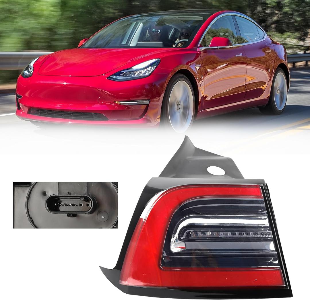 Dasbecan 3Pin Left Tail Light Assembly Compatible With 2017-2023 Tesla Model 3 Rear Driver Side Brake Outer LED Tail Lamp Replaces# 1077397-00-G 1077397-00-H (Red Signal)