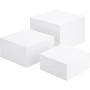 Clisela 3pcs Acrylic Cube Display Stands Box Risers with Hollow Bottoms, Food Risers for Buffet Table, Decorative Display Stand Shelf for Dessert Collectibles Jewelry Figures Show - White 6" 7" 8"