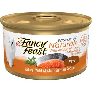 Purina Fancy Feast Wet Cat Food Pate Gourmet Naturals Wild Alaskan Salmon Recipe - (Pack Of 12) 3 Oz. Cans, BB Date 09/2027