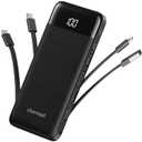 Portable Charger with Built in Cables, Portable Charger with Cords Wires Slim 10000mAh Travel Essentials Battery Pack 6 Outputs 3A High Speed Power Bank for iPhone Samsung Pixel LG Moto iPad Black