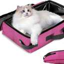 Foldable Travel Litter Box for Cats, 16 * 12 * 6 inches Portable Litter Box with Zipped Lid, Lightweight & Easy to take, Cat Essentials for Outdoor Long Distance Traveling & Camping - Pink