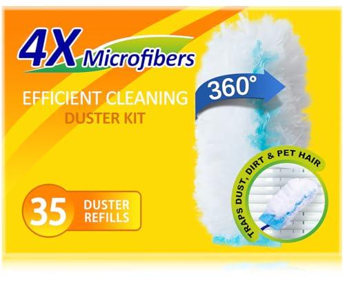 35 Duster Refills for Swiffer, Duster Refills Kit with & 2 Handle for Cleaning Home & Car, Heavy Duty Multi Surface for Office, Blinds, Ceiling Fans, Furniture