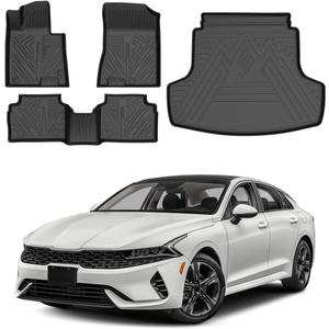 Powerty Floor Mats & Cargo Liner for 2021-2024 2025 2026 Kia K5 (Only Fit FWD Model) Accessories Floor Mats 2 Row Liner Set All Weather TPE 3D Floor Liners&Rear Cargo Mat
