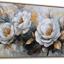 HKDGOKA Large Vintage Canvas Wall Art, White Gold Peony Flowers Paintings Abstract Floral Golden leaves Framed Artwork Picture for Living Room Bedroom Kitchen Home Office Decor 24x48 IN