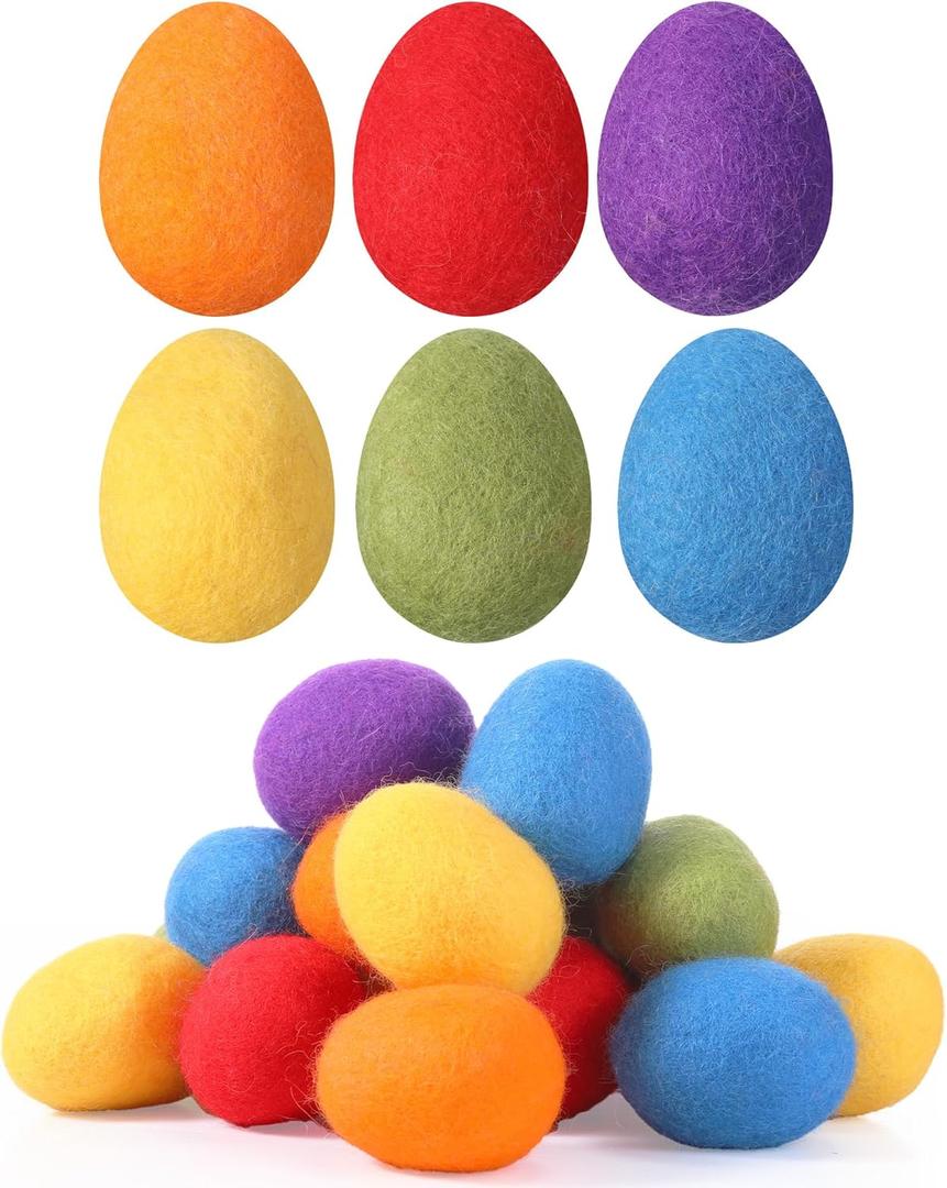 Moukeren 18 Pcs Felted Easter Eggs Decor, Wool Felt Pastel Eggs, 2.4 in Tall Rainbow Color for Spring Crafts Tree Hanging Ornaments Party Decor