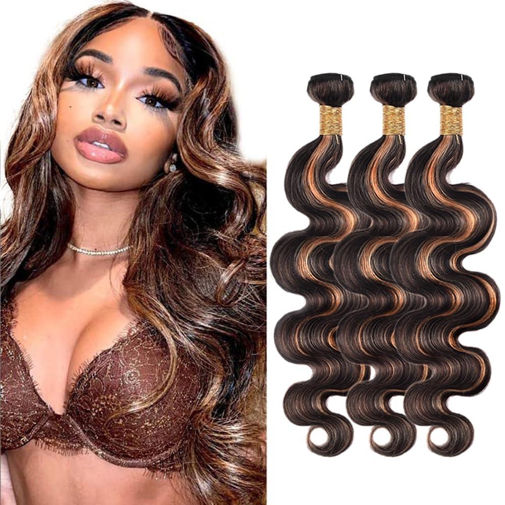 Ombre Bundles 14 16 18 Inch 1b/30 Body Wave Human Hair Bundles Peruvian Virgin Hair Two Tone Color #1B Mixed With Color #30 Hair Extensions