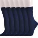 EPEIUS Women Socks Soft Thin Women's Crew Socks - Seamless Viscose Dress Calf Sock for Business,Trouser 9-11 Navy 6 Pairs Size L (Black)