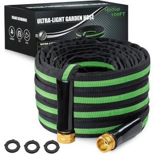 100FT Lightweight Super Flexible Garden Hose - Kink-Free, Non-Expanding, Easy Storage for Yard Lawn Outdoor Use (Black-Green)