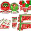 194pcs Christmas Ugly Sweater Decorations Xmas Disposable Dinnerware Set with Includes Plates, Cup, Napkin, Tablecloth, Tableware, New Year Ugly Sweater Party Supplies Plates Serve 24 Guests