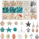 PH PandaHall 208pcs 15 Styles Summer Beach Beads Sea Shell Beads Sea Star Pendants Tortoise Charms Ocean Animal Spacer Beads for Bracelets Earrings DIY Jewelry Making Home Decor Macrame (Beige)