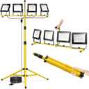 TOPRATED Plug in Led Work Light with Stand,28000 Lumen 110V 4 Adjustable Head Outdoor Flood Lights,Foldable Mechanic Light with 16.5Ft Power Cord,Portable Waterproof Tripod with Lamp for Workbench