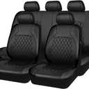 Universal Deluxe Pu Luxury Vinyl Faux Leather Car Seat Covers Full Set, Airbag Compatible, Breathable, Fit for Cars, Trucks, SUV (All Black) (Black and Black)