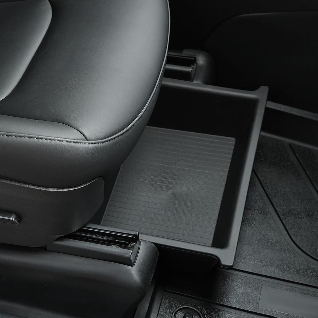 Front Under-seat Storage Box for Tesla Model Y 2020-2025NOT Juniper, Waste Bin Accessory, ABS+TPE Double Hidden Design