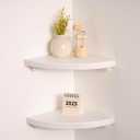 Floating Corner Shelves White 8", Solid Oak Wall Mounted Wooden Display Storage Rack with Wire Hole for Plants, Photos, Speakers, Bedroom, Kitchen, Living Room Dcor - 2-Pack