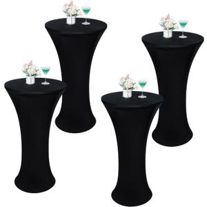 Wolkemer 4PCS 24x43 Inch Black Round Cocktail Tablecloth Fitted Highboy Stretch Cocktail Table Cover for Banquet Bar Party Pub Wedding Indoor Outdoor