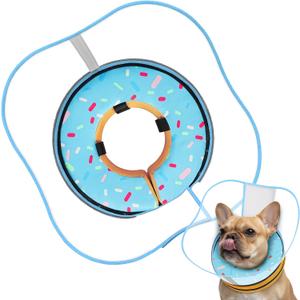 Sponge Dog Cone Collar, Dog Recovery Collar Alternative with Detachable High Clear Shield, Adjustable Soft Neck Cone for Small Medium Large Dogs, Stop Licking After Surgery (Donut Blue,M)