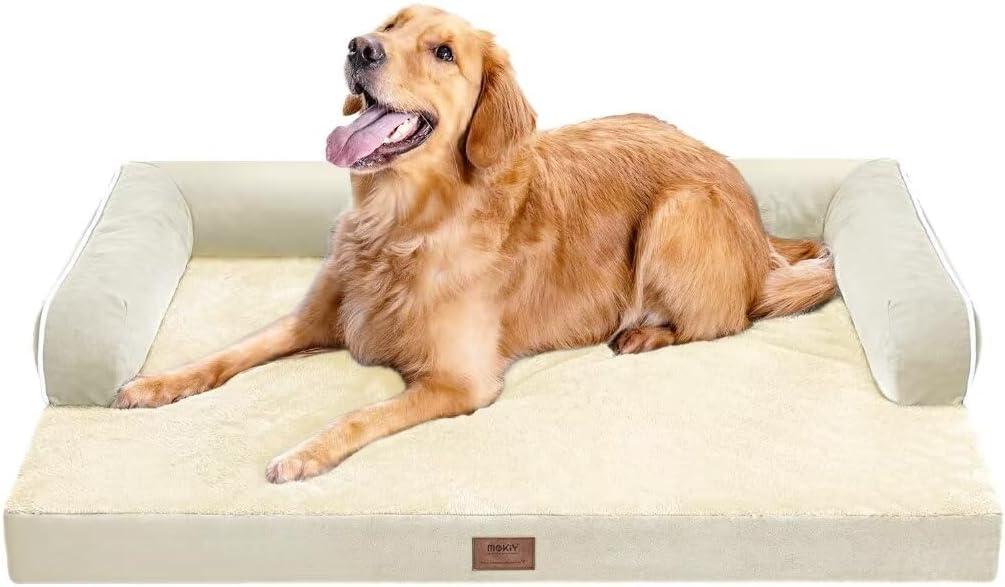 MEKIY Orthopedic Washable Dog Bed with Bolster for Medium to Large Dogs | Pillow Support for Neck Relief, Egg Crate Foam, Waterproof Liner, Anti-Slip Bottom, Removable Bolster Cover, 36 x 27 Inch