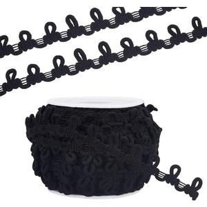PH PandaHall 20 Yards Buttonhole Ribbon Braid Trim with Button Loops 14mm Button Braid Cord Black Elastic Loop Sewing Trim Lace Trim for Costume Crafts Sewing Wedding Bridal Dress Decor
