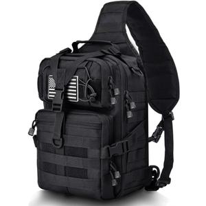 HAOMUK Tactical Sling Bag Pack Military Rover Shoulder Sling Backpack EDC Molle Assault Range Bag (Black)