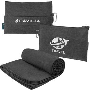 PAVILIA Travel Blanket Airplane Compact with Bag, Small Travel Pillow Blanket for Long Flights, Lightweight Plane Blanket with Luggage Strap, Camping Blanket for Traveler Essentials, Black, 65x40