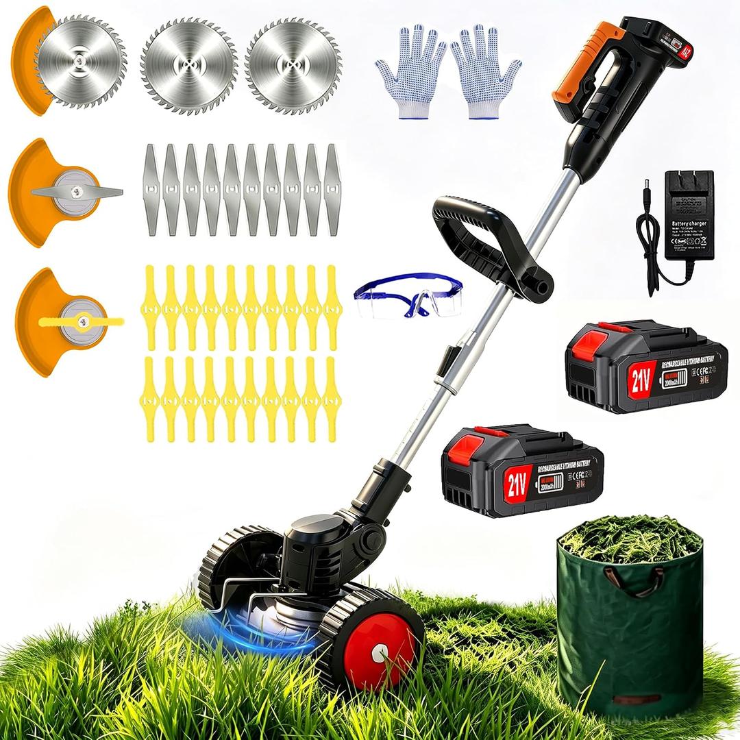 3-in-1 Cordless Weed Wacker Electric Weed Eaters, Lightweight Stringless Grass Trimmer Edger Brush Cutter with 2 Batteries, 32 Blades & Wheels for Yard Garden Lawn, 35 inches