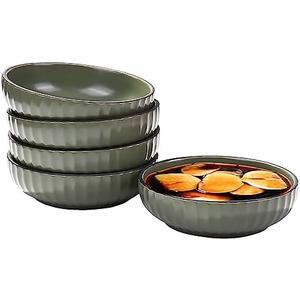 Swlthwen 6 OZ Ceramic Soy Sauce Dish Large Dipping Sauce Bowls Pinch Bowls Porcelain Side Dishes for Soy Sauce Dessert Tomato, Set of 5 (Dark Green)