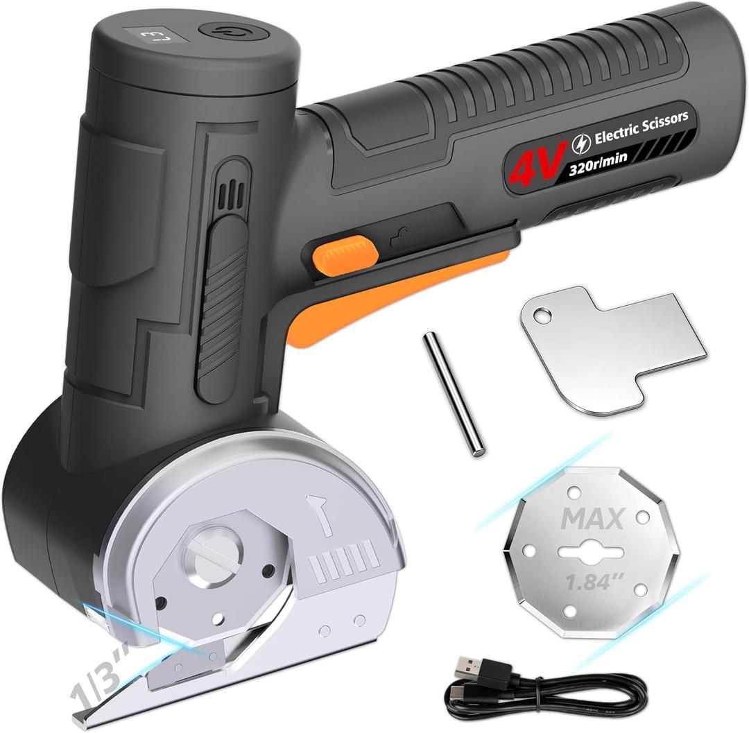 2026 Upgraded Cordless Electric Scissors - Larger 1.84" Tungsten Blade, Wider Opening, 320 RPM, 1/3" Max Thickness, 3-Speed & LED Display, Cardboard Cutter Designed for Cardboard box, Black