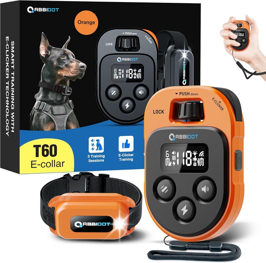 ABBIDOT Dog Training Collar with Remote, 4100Ft, 178 Levels, 5 Modes, Waterproof, Fits 5-120lbs Small, Medium, Large Dogs, T60 Old Version (Pumpkin Orange)