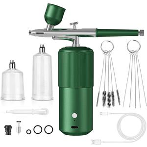 Portable Cordless Airbrush Kit with Compressor - 0.3mm Nozzle, Ideal for Makeup, Nail Art, Cake Decoration, Model Painting (Green)