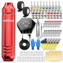 Wormhole Tattoo Kit Tattoo Gun Kit Tattoo Machine Kit for Beginners Tattoo Gun 20 Color Inks Power Supply Tattoo Pen Kit Red