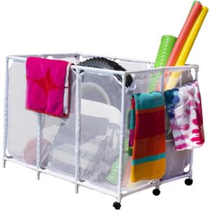 Pool Noodles Holder, Toys, Floats, Balls and Floats Equipment Mesh Rolling Storage Organizer Bin,Extra Large (30.2" L x 47.2" W x 34" H), White
