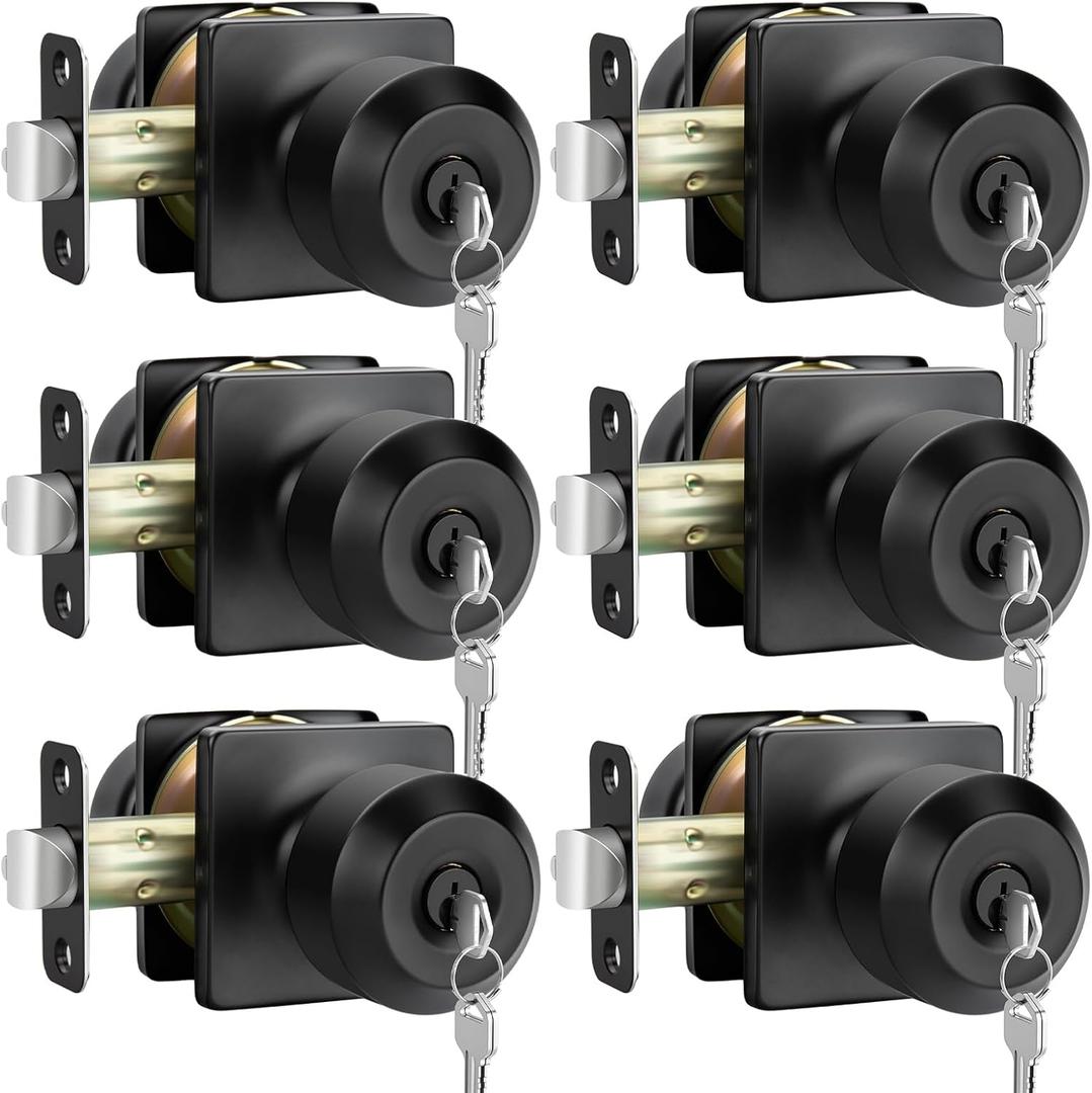 Haidms 6 Packs Black Door Knob with Key, Keyed Alike Exterior Door Knobs with Lock, Entry Door Knob for Bedrooms, Bathrooms, Matte Black Locking DoorKnobs