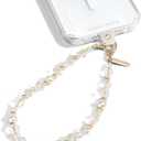 Case-Mate Beaded Phone Charm - Detachable Anti Theft Strap - Hands-Free iPhone Wrist Strap for Women - Phone Chain Wristlet - Fits Galaxy, Pixel and More - Crystal Pearl Gold