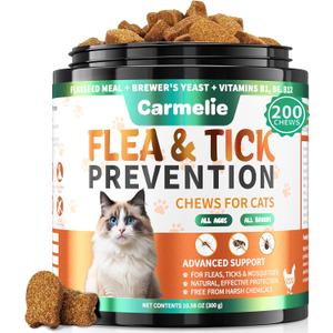 Flea and Tick Treatment for Cats - 200 Chews Flea and Tick Prevention for Cat Chewables - Flea Treatment for Cats All Breeds & Ages - Natural Cat Flea and Tick Treatment - Chicken Flavor 03/14/2027