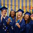 4 x Graduation Decoration 2026 2027 - Blue Gold Graduation Cap Tinsel Streamers Backdrop Banner | Grad Photo Booth Props Party Favors Supplies Indoor Outdoor - Graduation Party Decorations